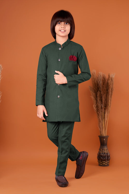 Boy's Traditional Ethnic Wear Green Kurta Pant Set