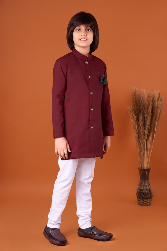 Boy's Traditional Ethnic Wear Maroon Kurta Pajama Set
