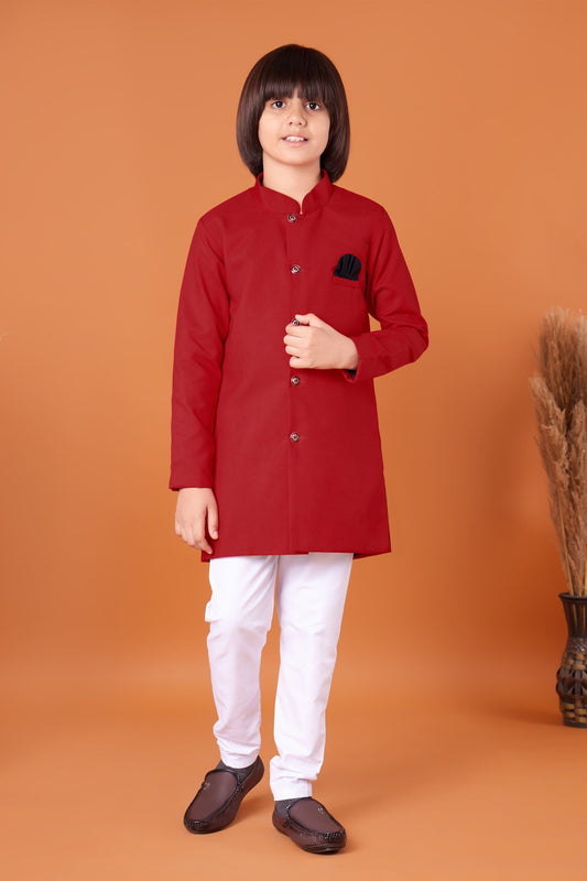 Boy's Traditional Ethnic Wear Red Kurta Pajama Set