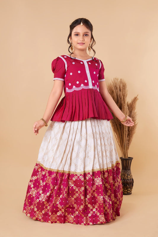 Kids Pattu Pavadai Pink Lehenga choli for girls dress