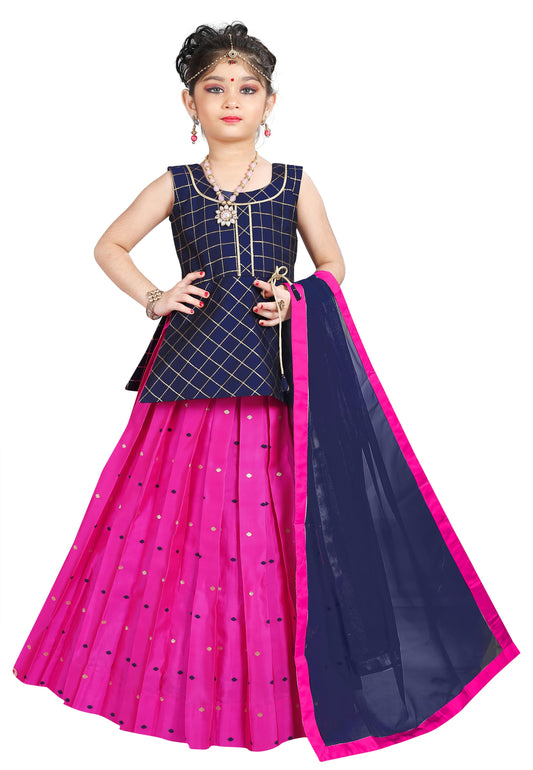 Girls Readymade Cotton Silk Lehenga With Dupatta Set Choli