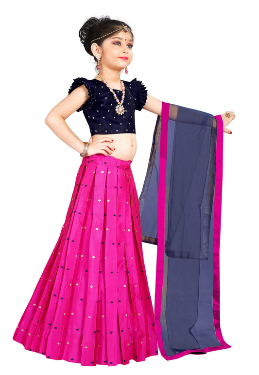 Girls Readymade Cotton Silk Lehenga With Dupatta Set Choli