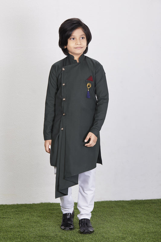 Boys Readymade Green Kurta Pyjama Set Kids