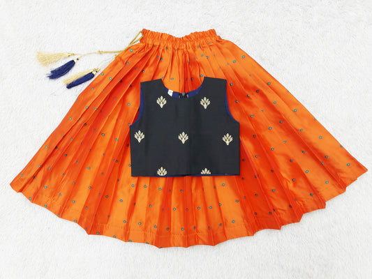 FELIZ COUTURE Kids Baby Girl's Readymade Black and Orange Lehenga Choli