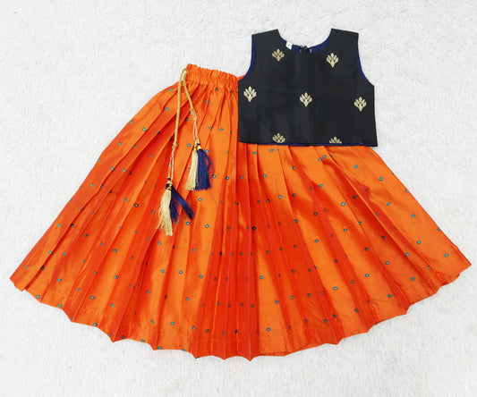 FELIZ COUTURE Kids Baby Girl's Readymade Black and Orange Lehenga Choli