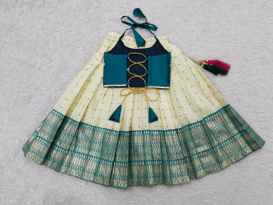 FELIZ COUTURE Baby Girl's Pattu Pavadai Rama Lehenga Choli for Kids