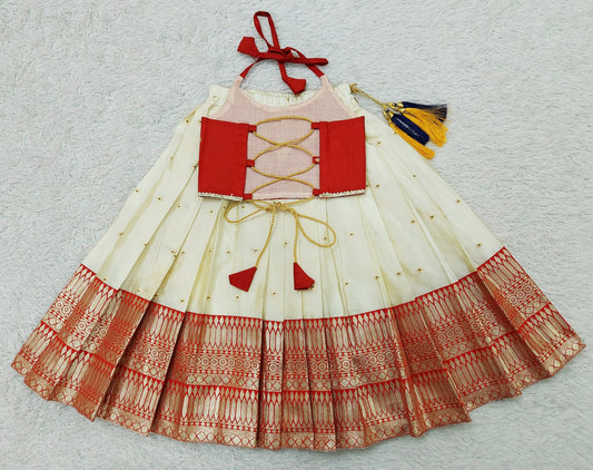 FELIZ COUTURE Baby Girl's Pattu Pavadai Red Lehenga Choli for Kids