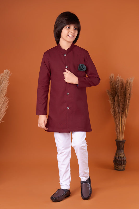 Boy's Traditional Ethnic Wear Maroon Kurta Pajama Set