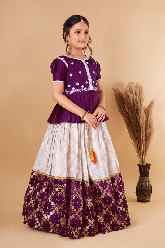 New south Indian traditional Pattu Pavadai Jacquard Lehenga choli for girls dress