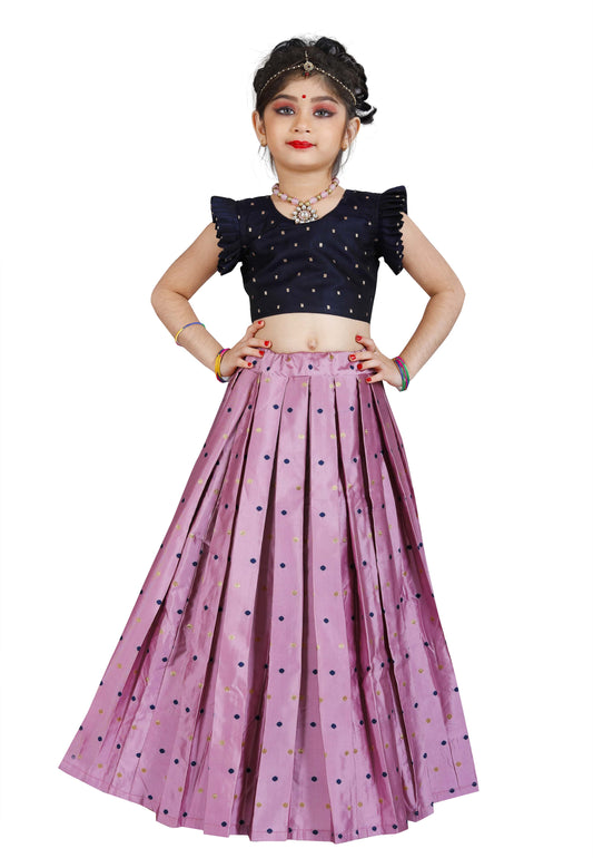 Girls Readymade Lavender Cotton Silk Lehenga With Dupatta Set Choli