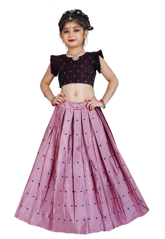 Girls Readymade Lavender Cotton Silk Lehenga With Dupatta Set Choli