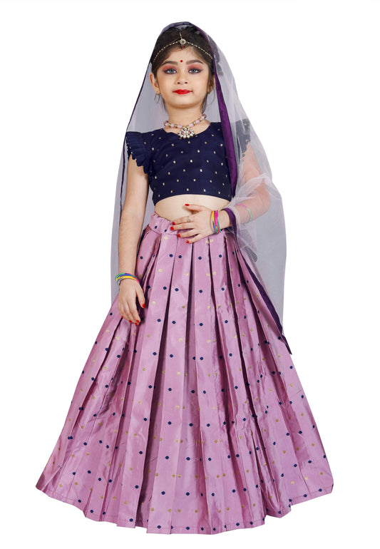 Girls Readymade Lavender Cotton Silk Lehenga With Dupatta Set Choli