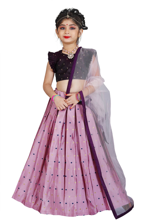 Girls Readymade Lavender Cotton Silk Lehenga With Dupatta Set Choli