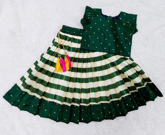 FELIZ COUTURE Baby Girl's South Indian Pattu Pavadai Green Lehenga Choli for Kids