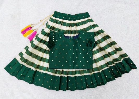 FELIZ COUTURE Baby Girl's South Indian Pattu Pavadai Green Lehenga Choli for Kids