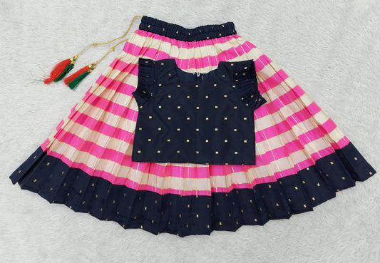 FELIZ COUTURE Baby Girl's South Indian Pattu Pavadai Pink and Blue Lehenga Choli for Kids