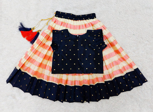 FELIZ COUTURE Baby Girl's South Indian Pattu Pavadai baby Pink and Blue Lehenga Choli for Kid