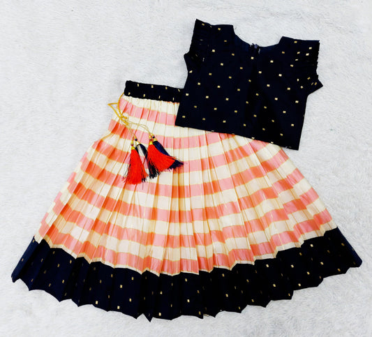 FELIZ COUTURE Baby Girl's South Indian Pattu Pavadai baby Pink and Blue Lehenga Choli for Kid