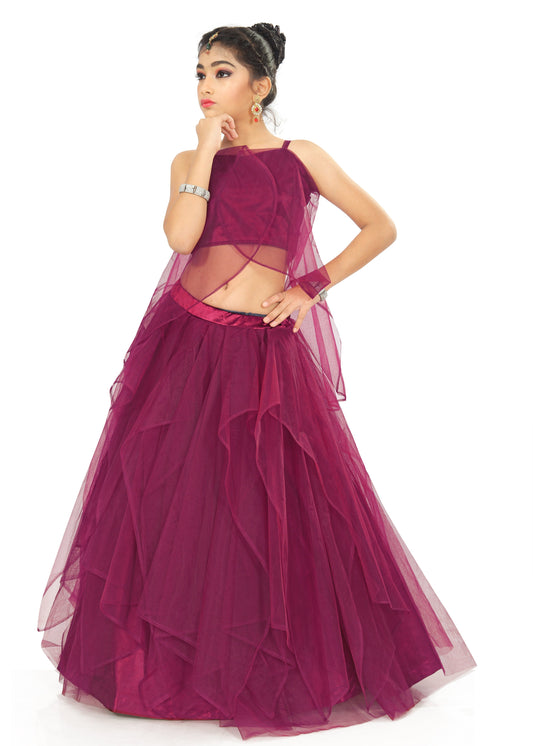 Girl's Purple Heavy Soft Net With Satin Lehenga Choli