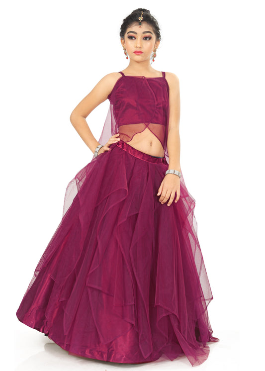 Girl's Purple Heavy Soft Net With Satin Lehenga Choli