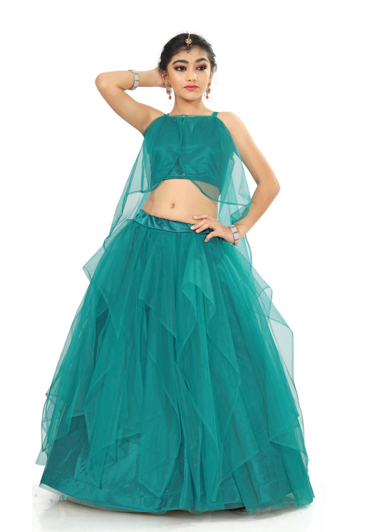 Girl's Rama Net With Satin Readymade Traditional Lehenga Choli