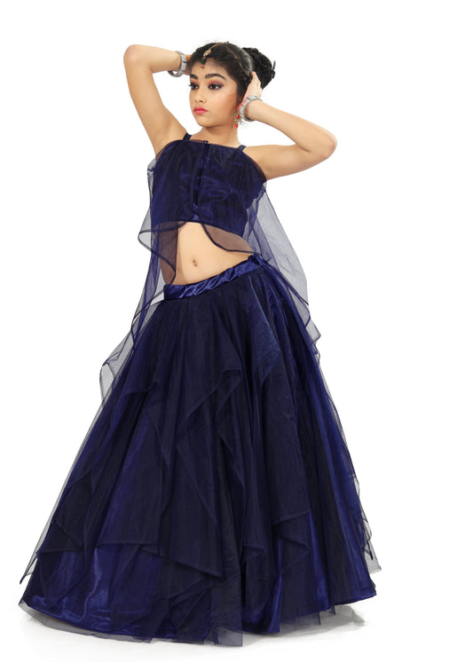 Girl's Blue Heavy Soft Net With Satin Lehenga Choli