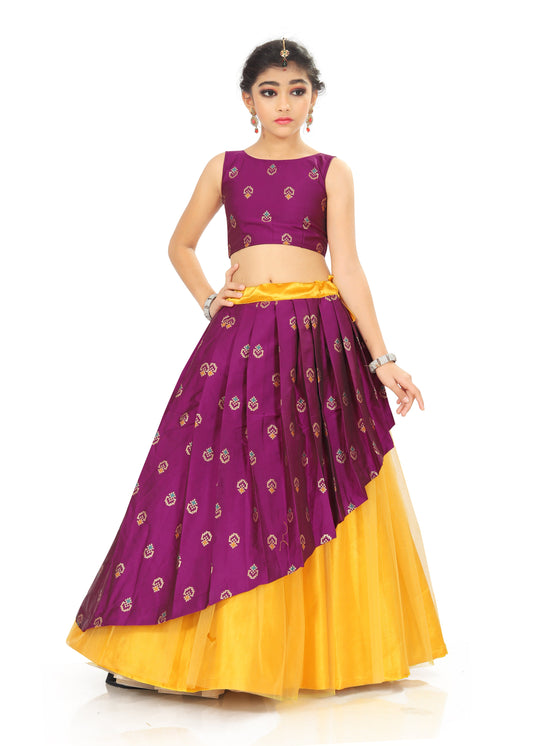 Girl's Net & Satin Wedding Lehenga Choli