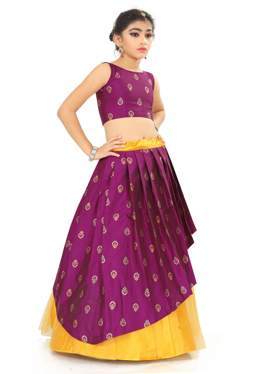 Girl's Net & Satin Wedding Lehenga Choli