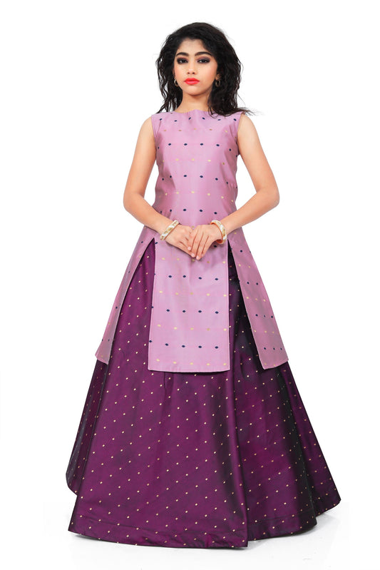 Kids Girls Casual Indo Western Lavender Dress