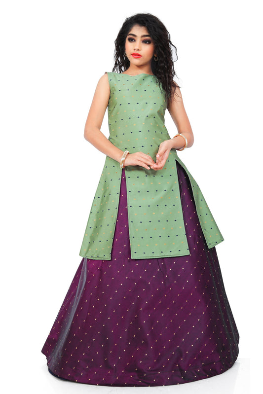 Girls Party wear Indo Western Style Pista Lehenga Dress