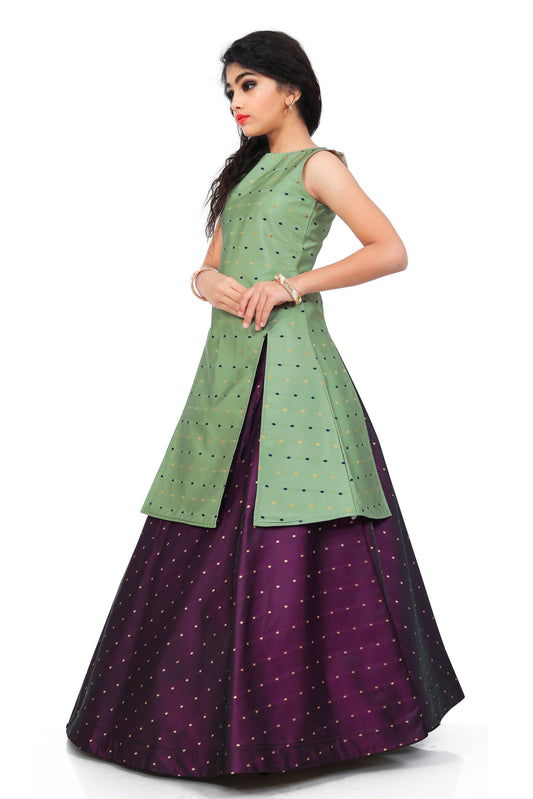 Girls Party wear Indo Western Style Pista Lehenga Dress