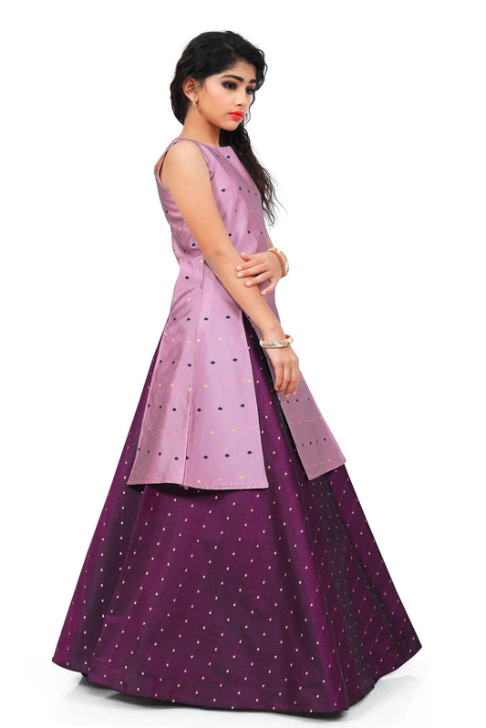 Kids Girls Casual Indo Western Lavender Dress