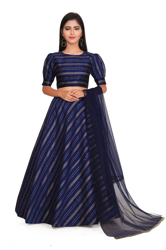 Girl's Traditional Readymade Blue Lehenga Choli With Dupatta Set For Kids