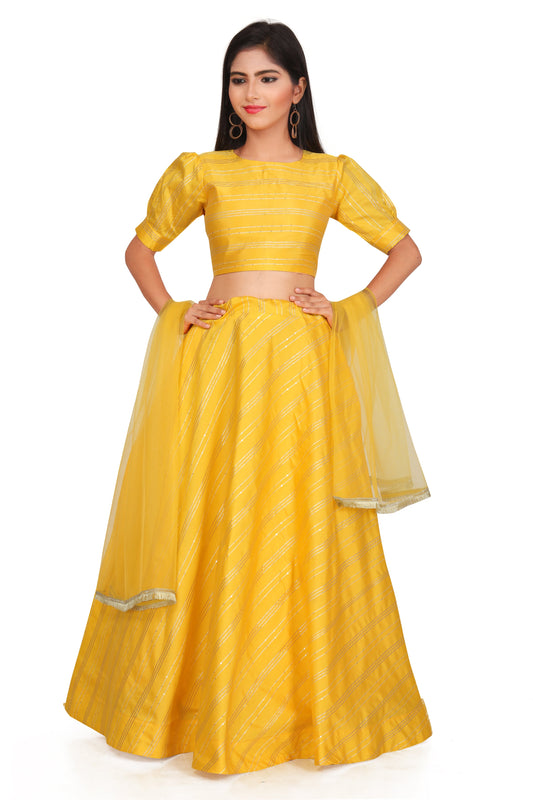 Girl's Traditional Readymade Yellow Lehenga Choli With Dupatta Set For Kids