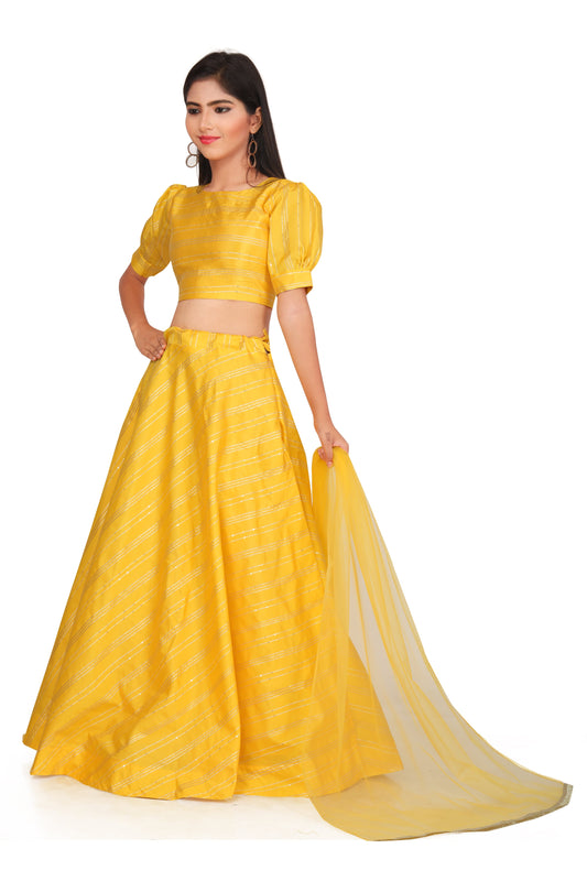 Girl's Traditional Readymade Yellow Lehenga Choli With Dupatta Set For Kids