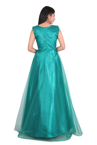 Girls Rama Embellished Bow Net Gown Dress Kids