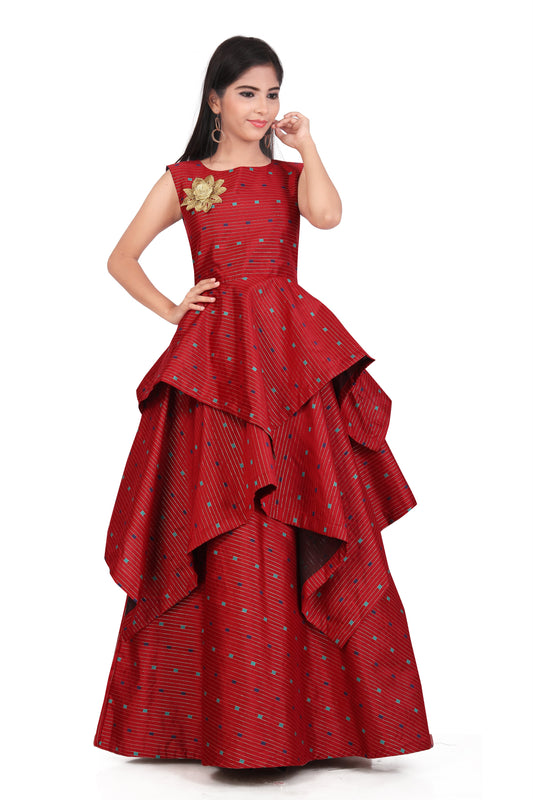 Kids Readymade Red gown Dress for girls