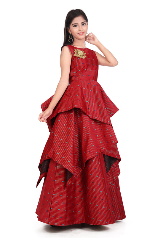 Kids Readymade Red gown Dress for girls