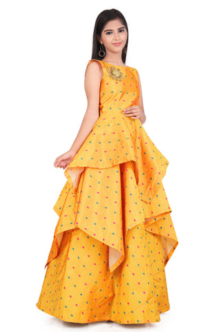 Girls Wedding Maxi Yellow Dress For Kids