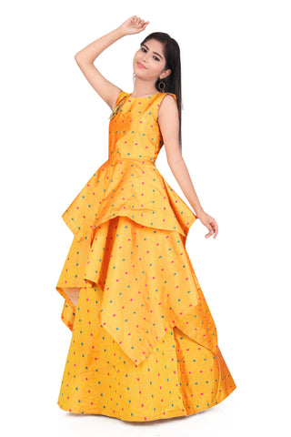 Girls Wedding Maxi Yellow Dress For Kids